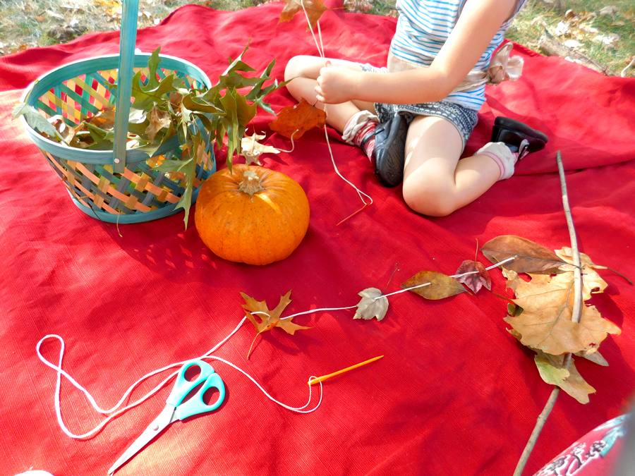 DIY Fall Autumn Leaf Garland Sewn Dried Leaves Together